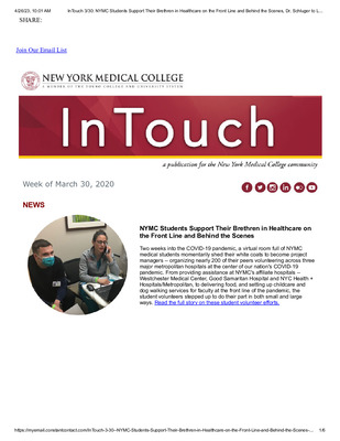 "Week of March 30, 2020" by New York Medical College