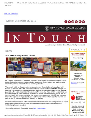 "Week of September 26, 2016" by New York Medical College