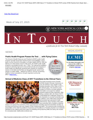 "Week of July 27, 2015" by New York Medical College